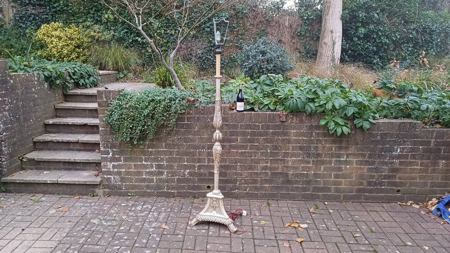 Vintage Painted Silver Metal Finish Standard Lamp Tripod Feet.