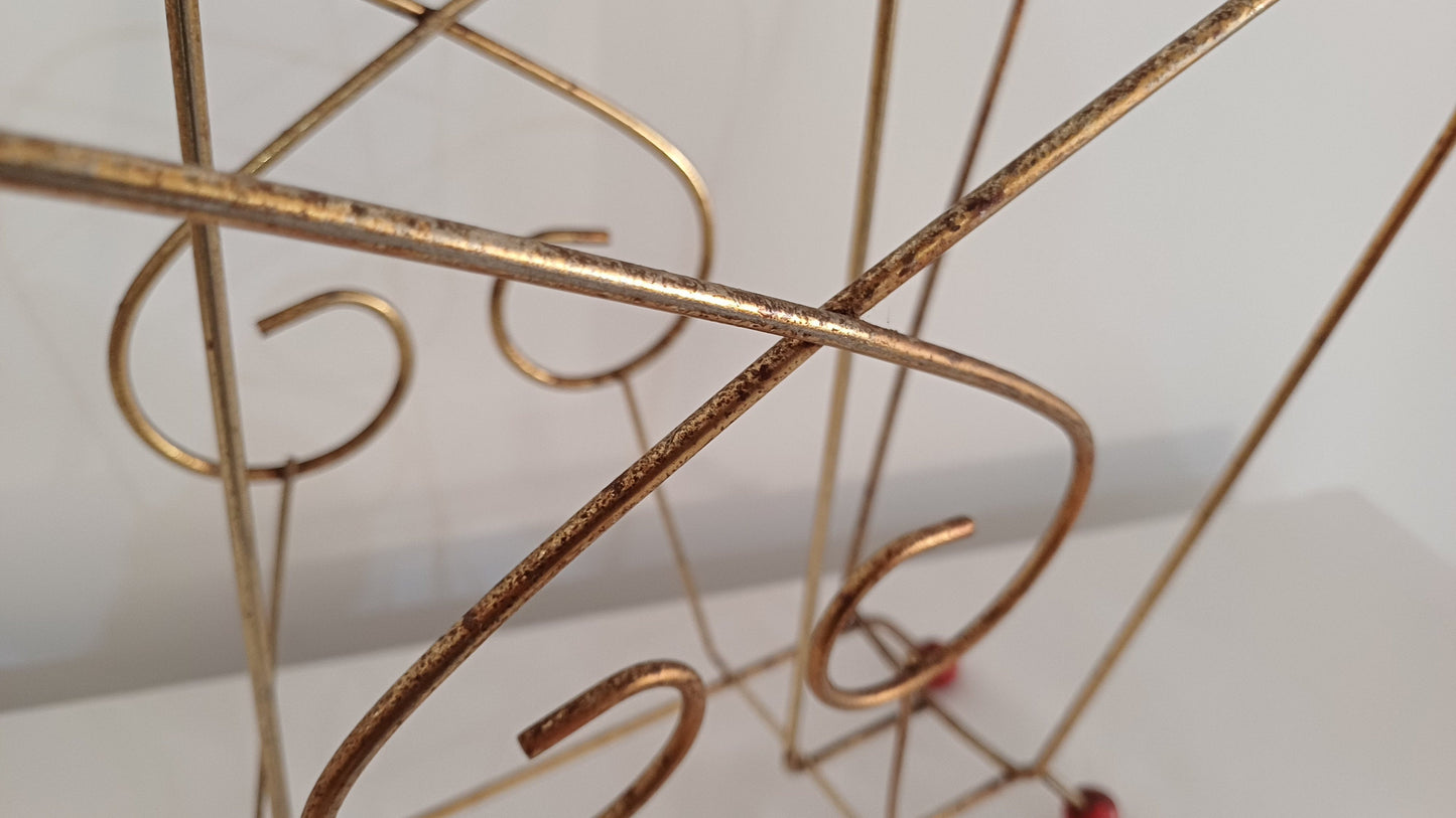 Cute Retro 1950s Gold Metal Magazine Rack With Atomic Feet.