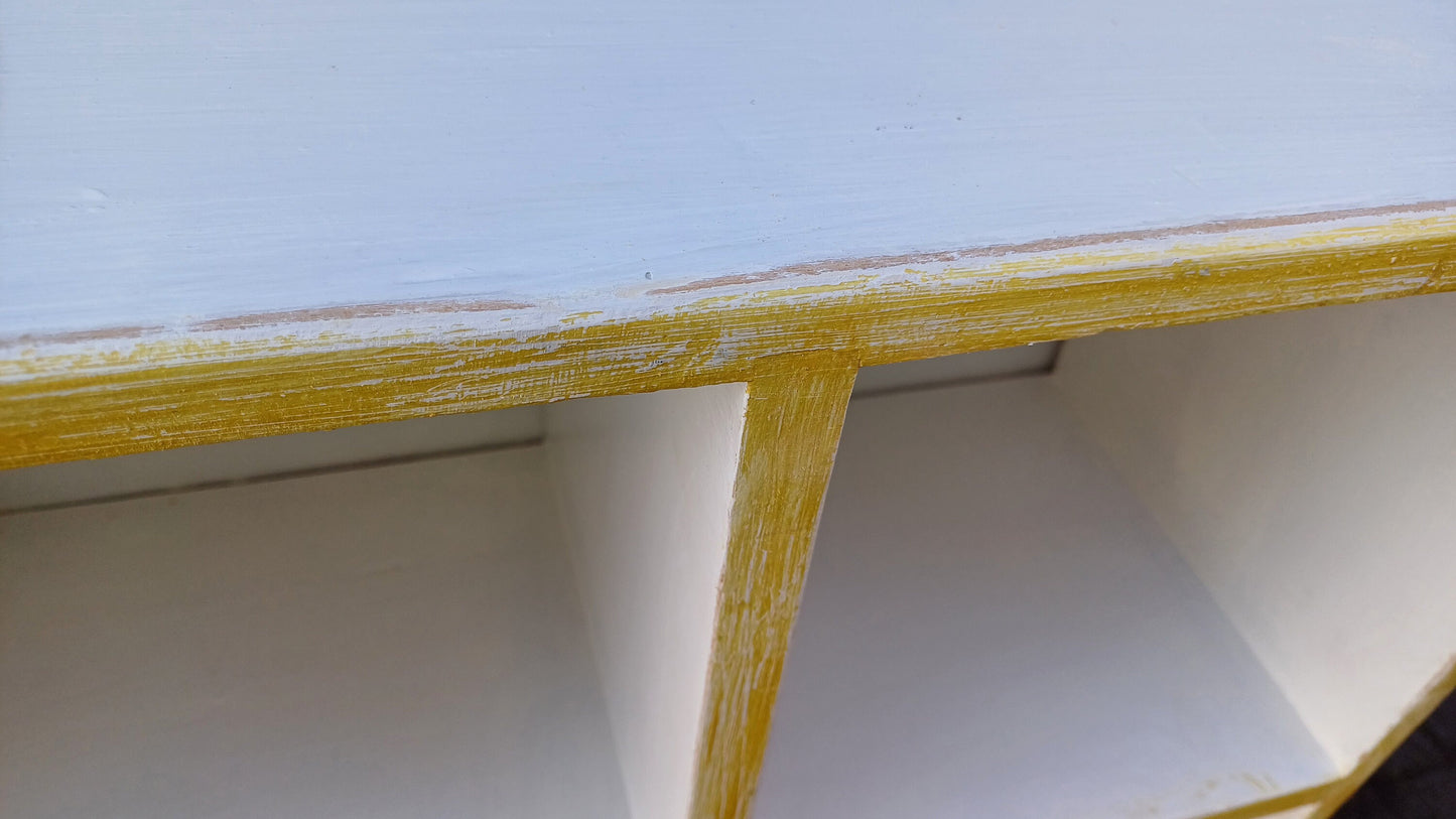 Vintage Set of Large Painted Cubby Holes Shelves in Farrow and Ball Wimborne White with Gold Highlights.