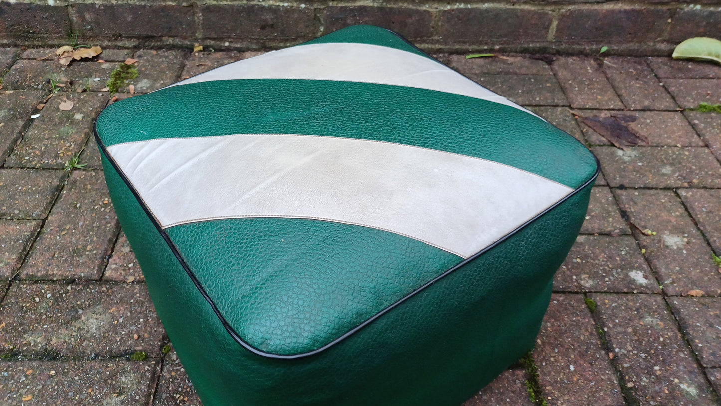 Faux Leather Retro Pouffe - green, cream, black - authentic retro, leatherette, 36cm x 36cm x 27cm