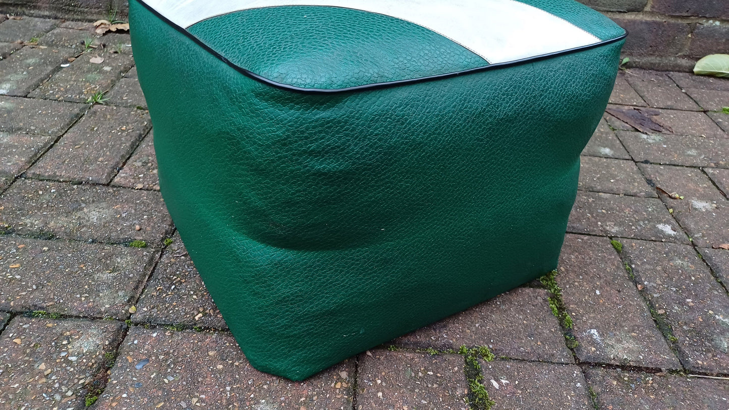 Faux Leather Retro Pouffe - green, cream, black - authentic retro, leatherette, 36cm x 36cm x 27cm