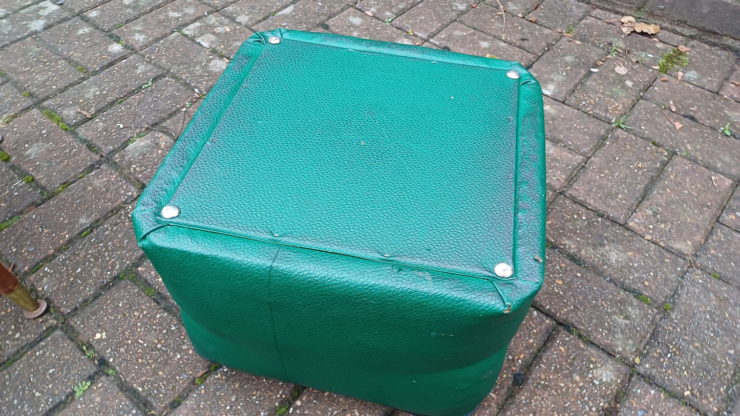 Faux Leather Retro Pouffe - green, cream, black - authentic retro, leatherette, 36cm x 36cm x 27cm