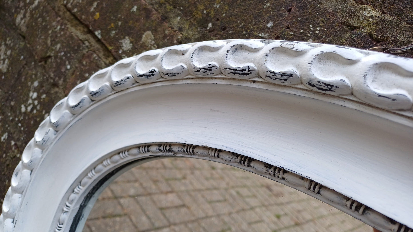 Vintage Painted Ornate Oval Wall Mirror in Farrow and Ball Wimborne White.