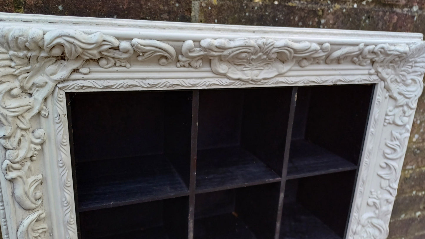 Vintage Style Wooden Black and White Cubby Hole Shelves Within Orante White Frame.