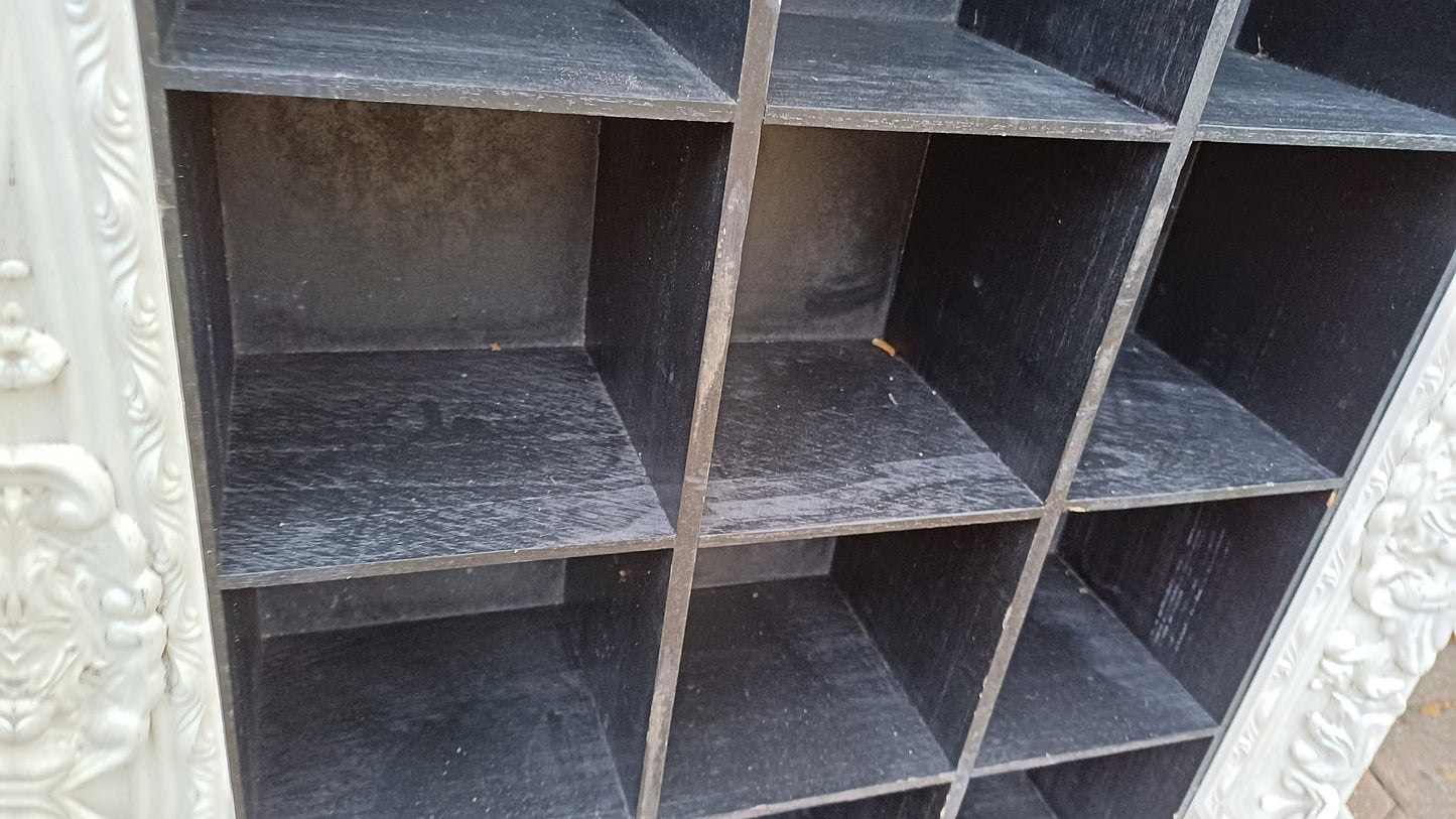 Vintage Style Wooden Black and White Cubby Hole Shelves Within Orante White Frame.