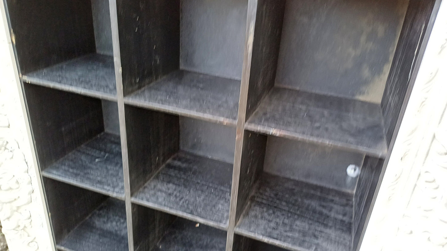 Vintage Style Wooden Black and White Cubby Hole Shelves Within Orante White Frame.