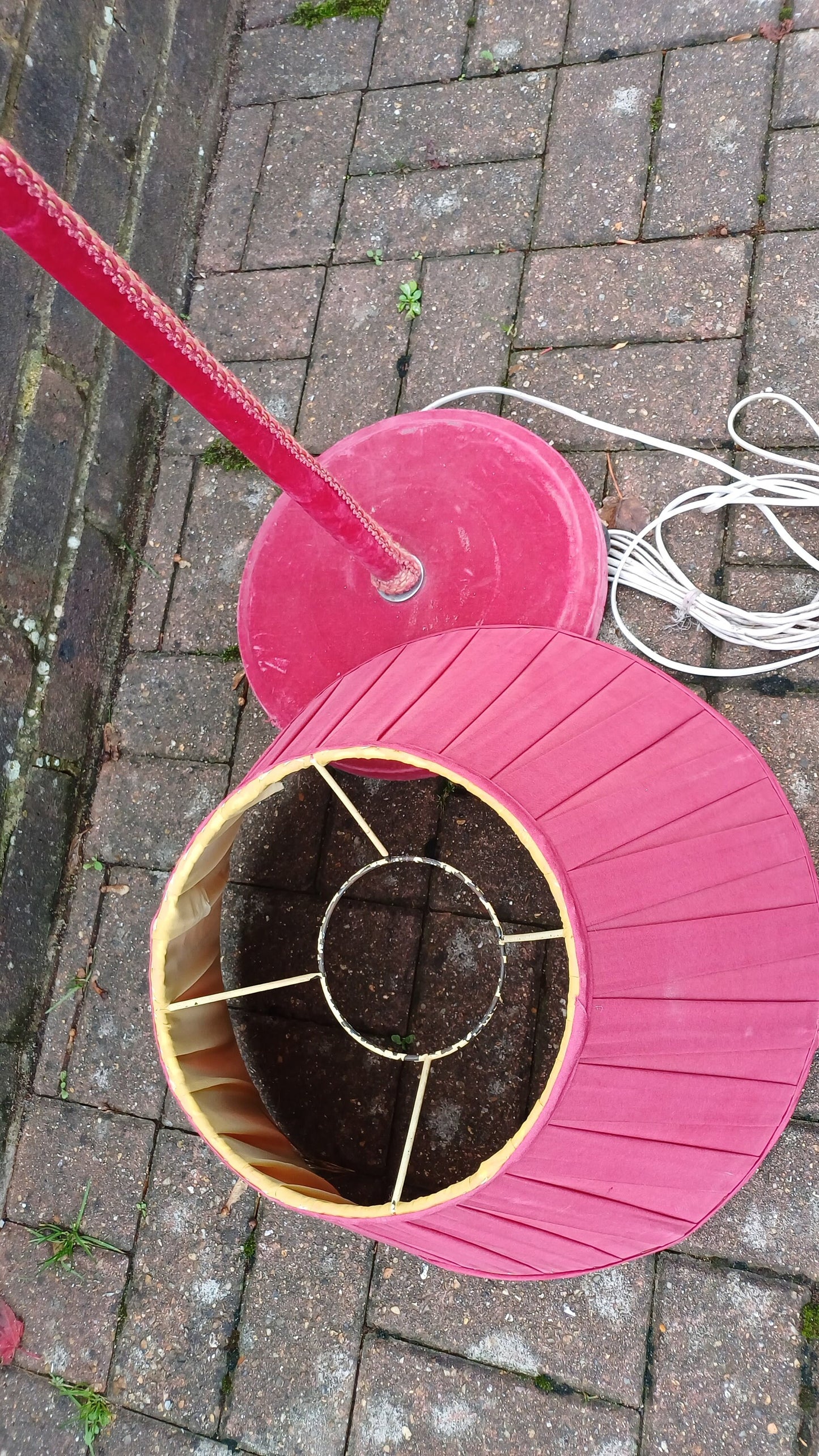 Superb Bespoke Vintage Pink Velvet Covered Standard Lamp and Shade Originally Art Deco Chrome.