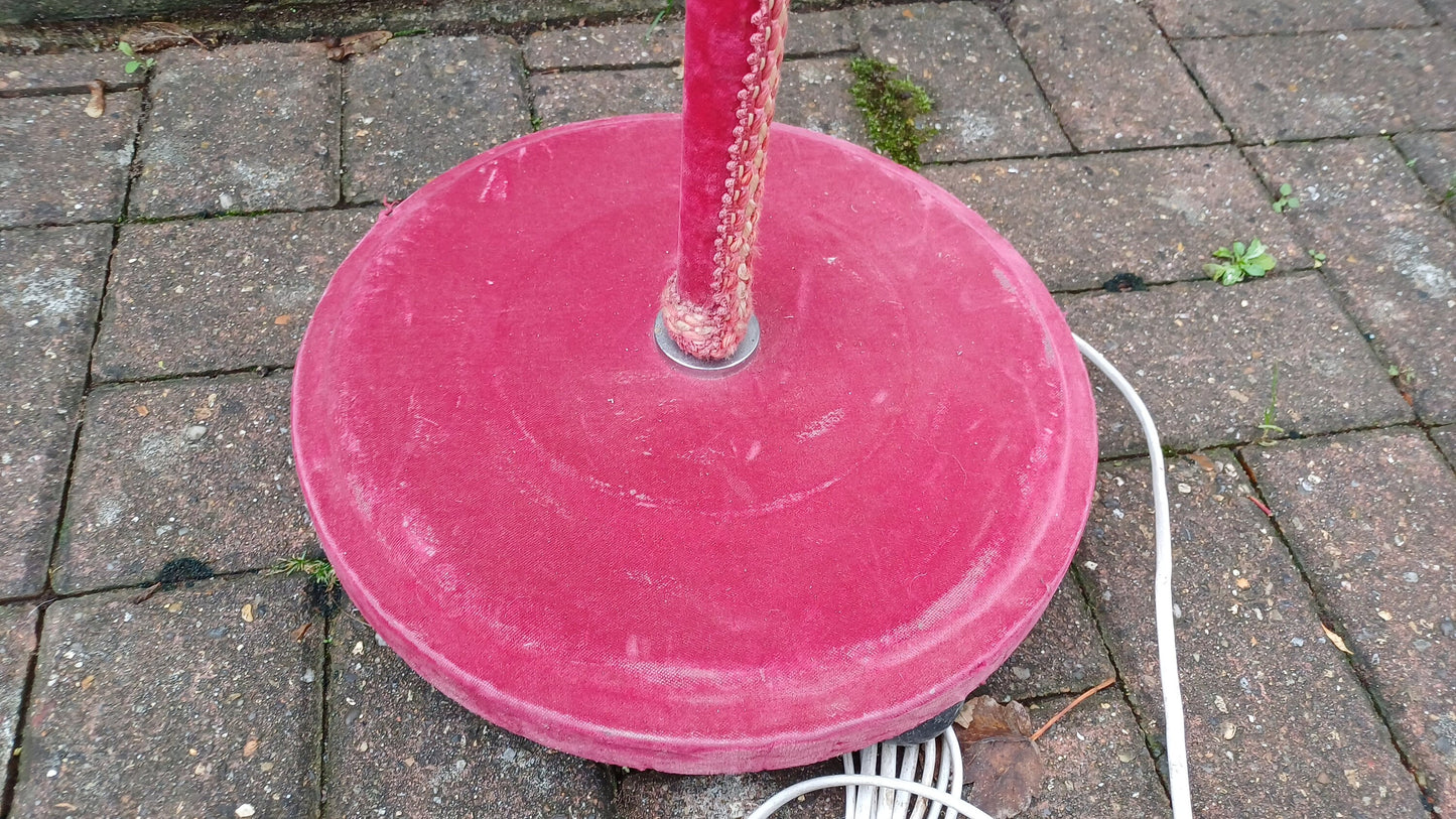 Superb Bespoke Vintage Pink Velvet Covered Standard Lamp and Shade Originally Art Deco Chrome.
