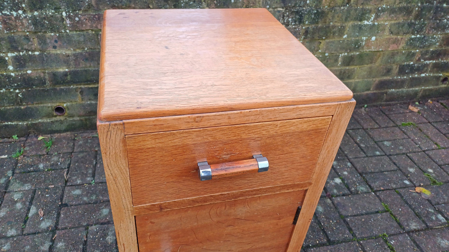 Vintage Retro Oak and Chrome Bedside Cupboard.