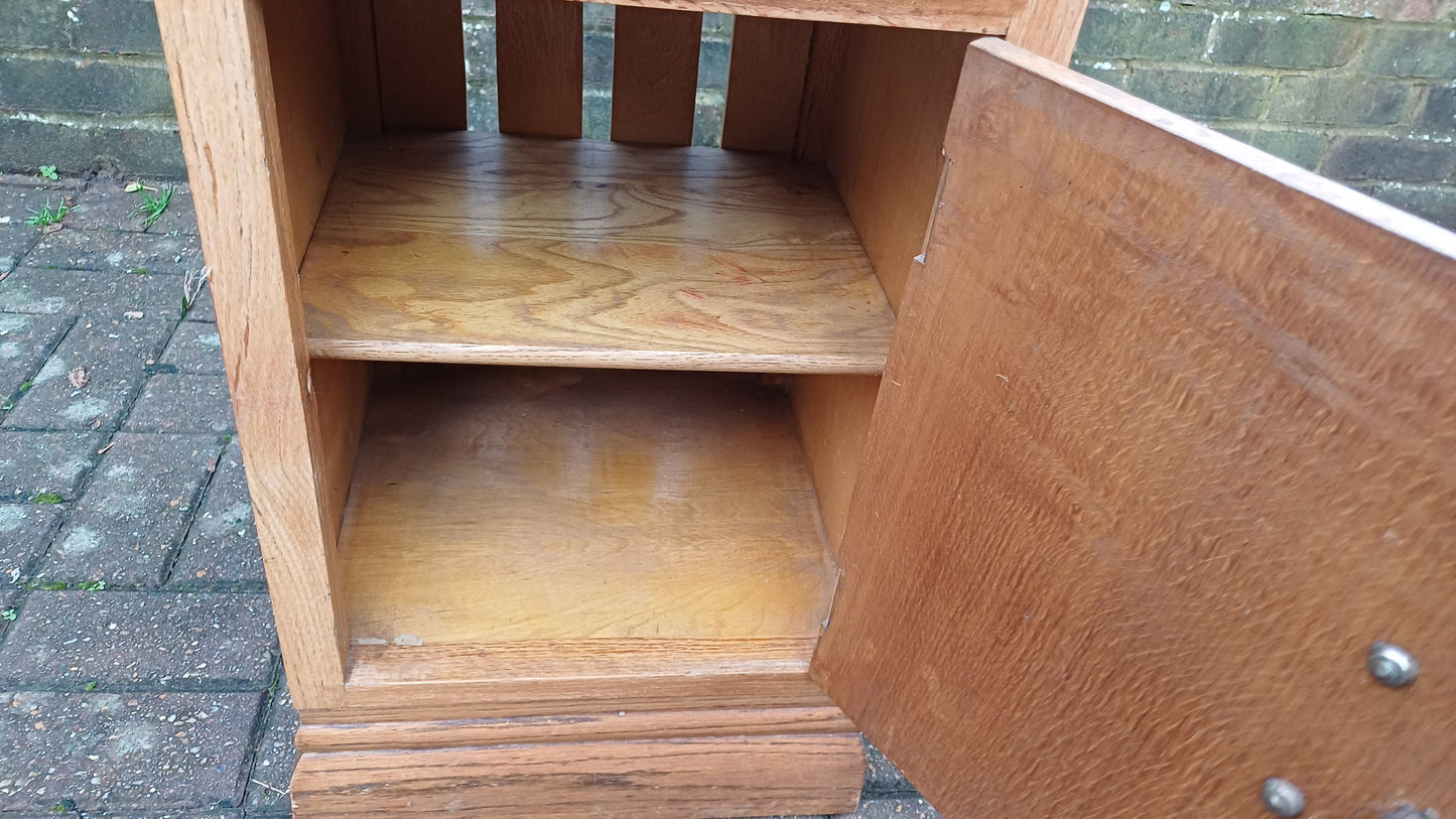 Vintage Retro Oak and Chrome Bedside Cupboard.