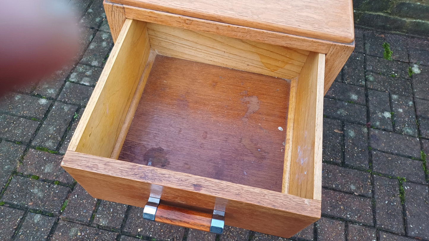 Vintage Retro Oak and Chrome Bedside Cupboard.