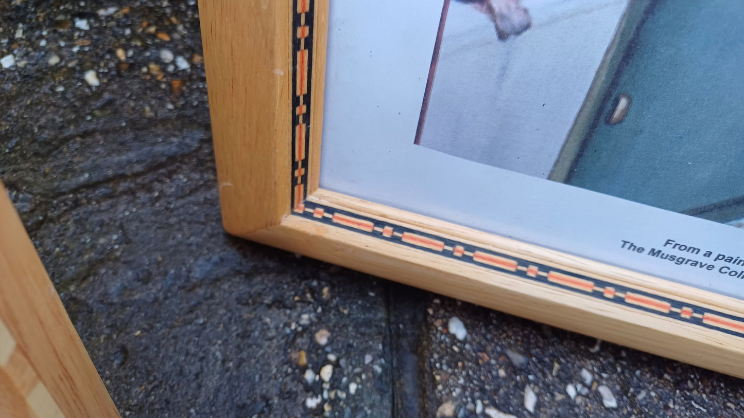 3 good sized photo picture frames made from pine - glazed, two matching, 3rd interesting finish & print from George Musgrave "Mothers Day"