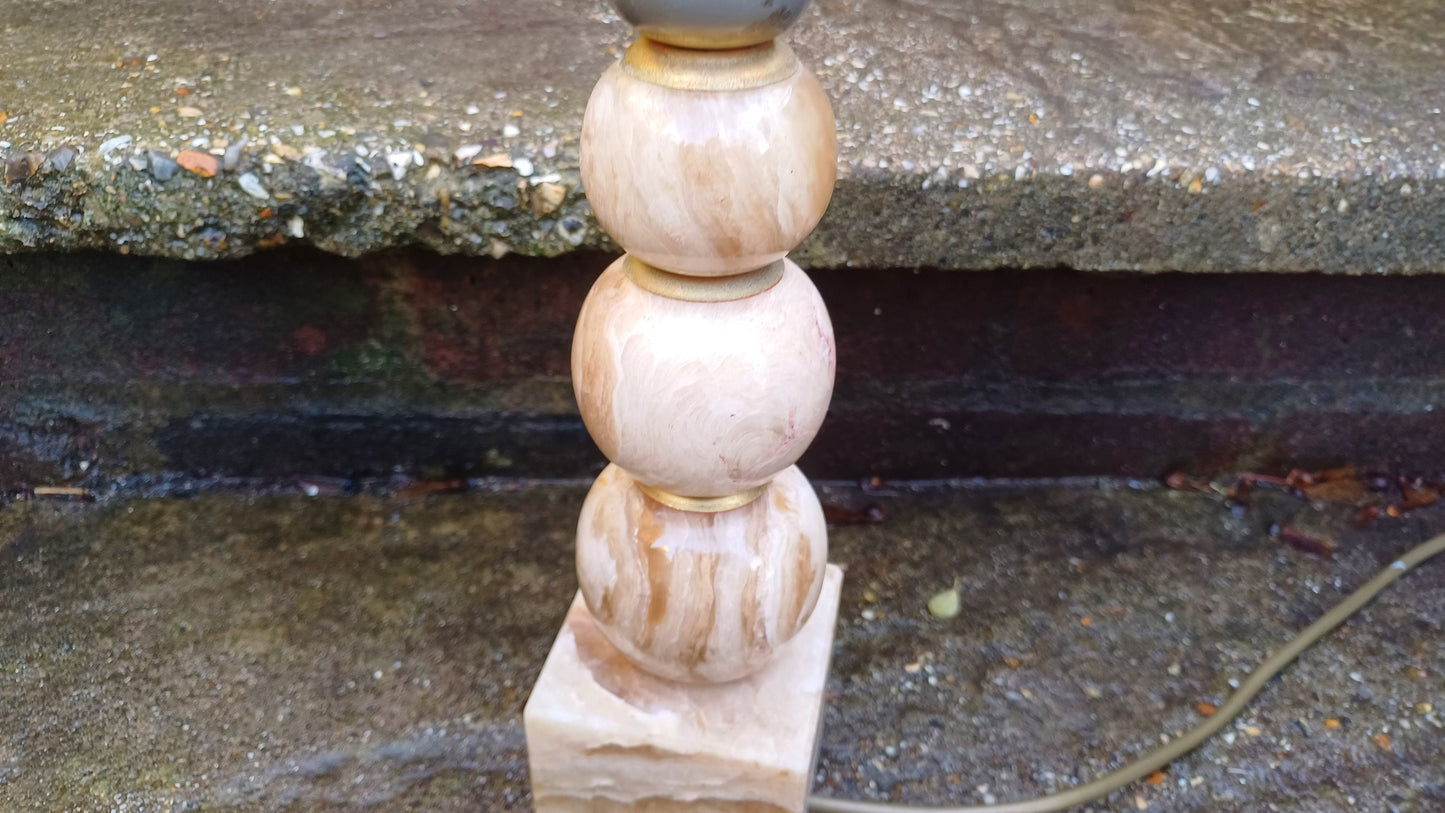 Superb Retro Shape Onyx Marble lamp - true vintage - balls and base - 30cm tall - working vintage onyx lamp