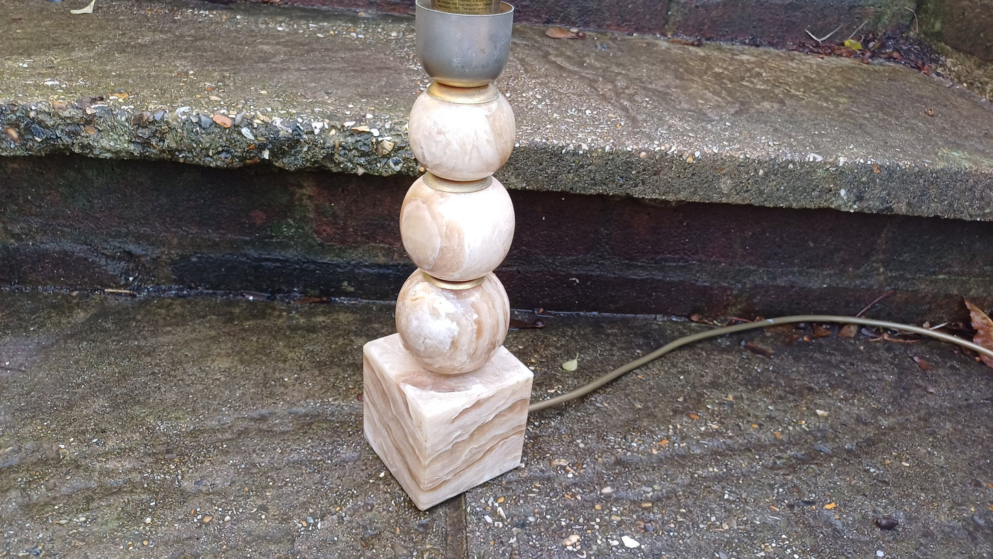 Superb Retro Shape Onyx Marble lamp - true vintage - balls and base - 30cm tall - working vintage onyx lamp