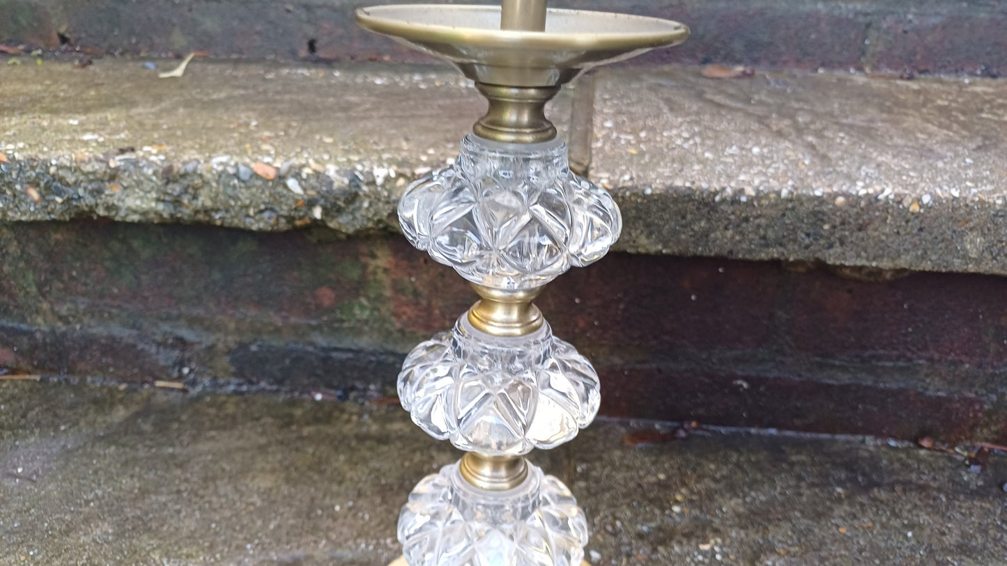 Brass and Glass Vintage lamp with pleated shade - working - 45cm tall incl shade