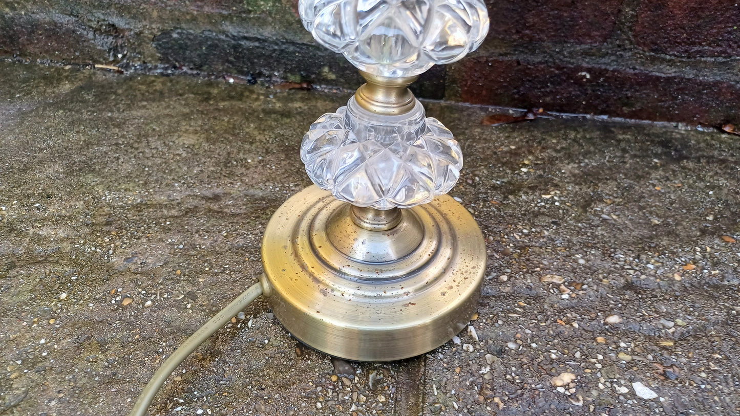 Brass and Glass Vintage lamp with pleated shade - working - 45cm tall incl shade