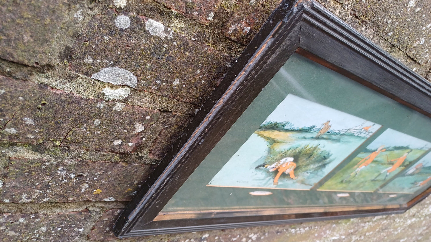 Large Trio of Vintage Cartoon Fox Hunting Gone Wrong Prints A Check A Holloa A Finish LT