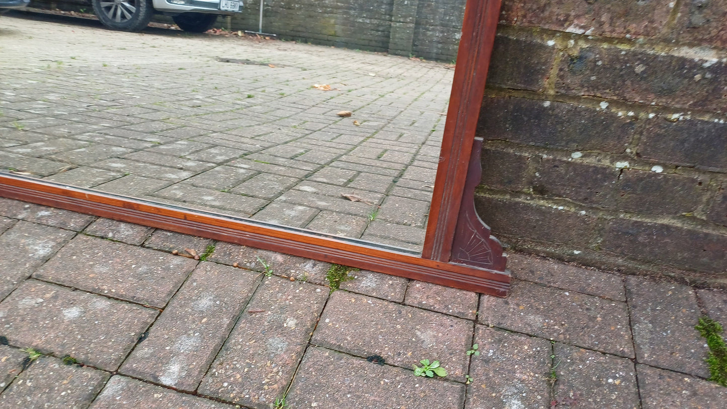 Vintage Mahogany Over Mantel Mantle Wall Mirror Late Victorian.