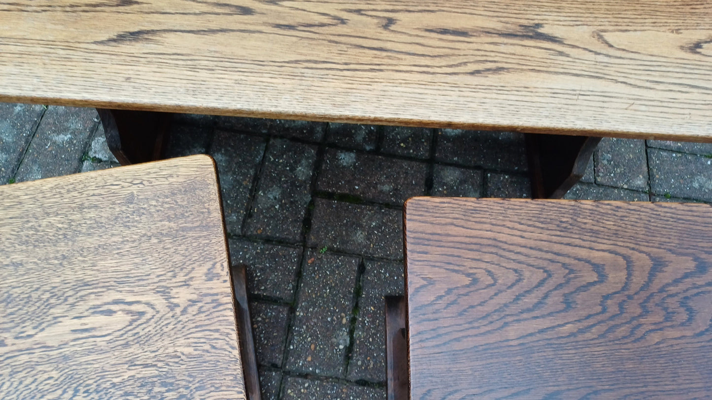 Set of Three Nesting Solid Oak Coffee Side Occasional Tables.