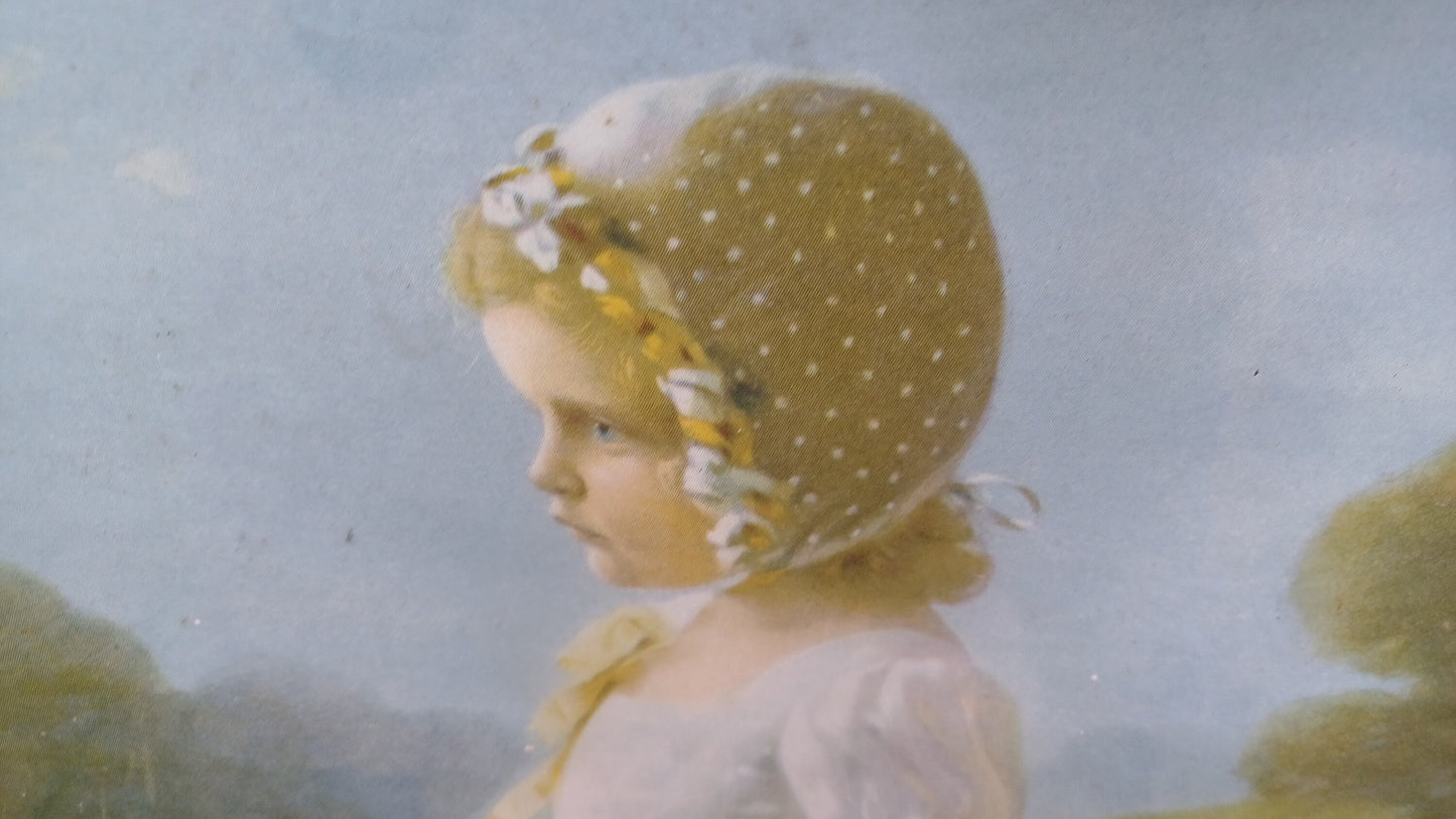 Summer Child in Meadow full of Daisies - print (Victorian) of girl in a bonnet in a meadow, child's bedroom, baby nursery - 26cm x 37cm