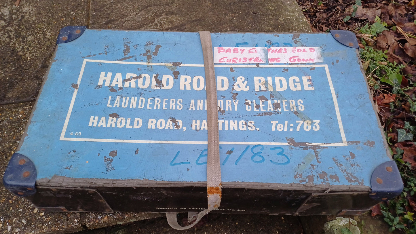 Vintage Storage Box : Harold Road & Ridge Hastings Dry Cleaners and Launderers made by Enfield Box Co. (34cm x 51cm x 15cm)