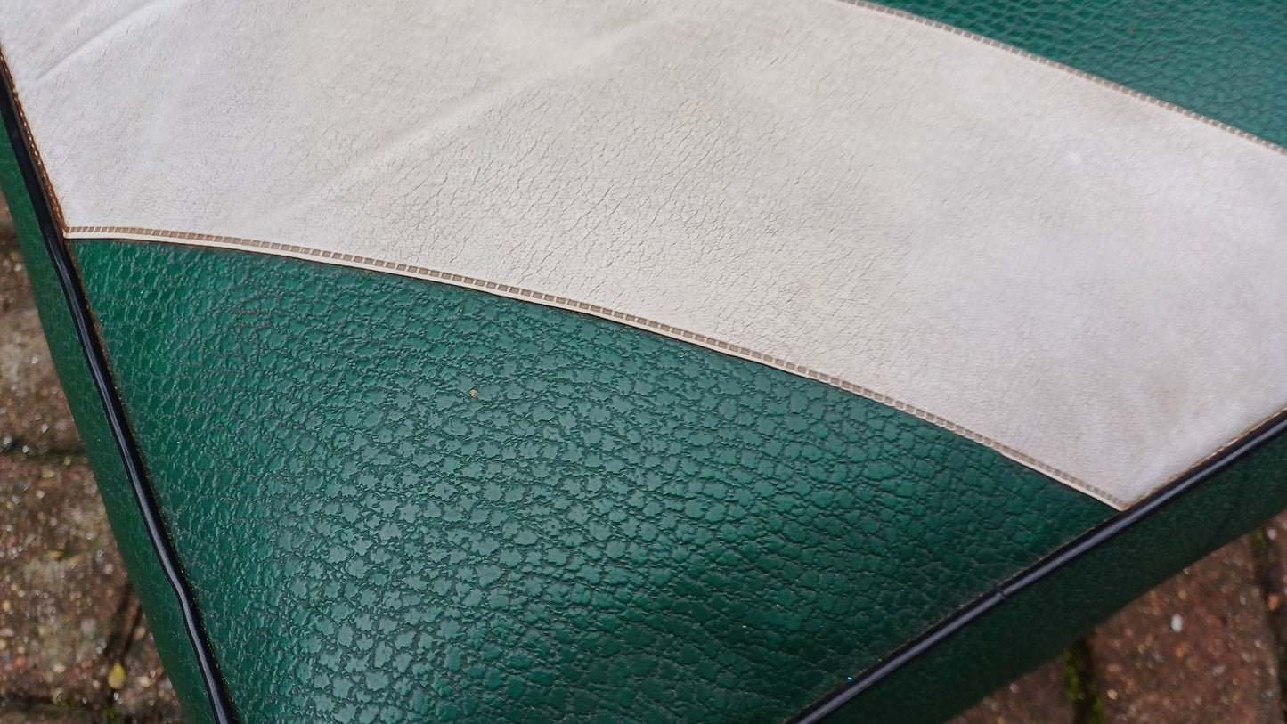 Faux Leather Retro Pouffe - green, cream, black - authentic retro, leatherette, 36cm x 36cm x 27cm