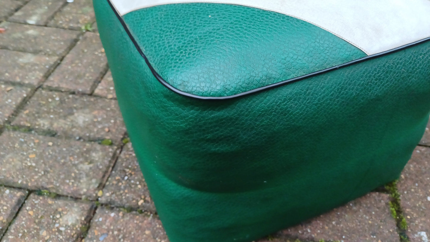 Faux Leather Retro Pouffe - green, cream, black - authentic retro, leatherette, 36cm x 36cm x 27cm