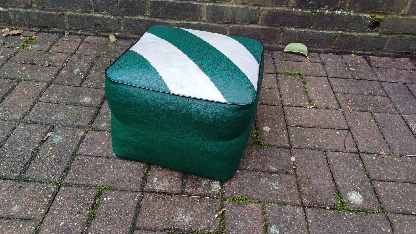 Faux Leather Retro Pouffe - green, cream, black - authentic retro, leatherette, 36cm x 36cm x 27cm