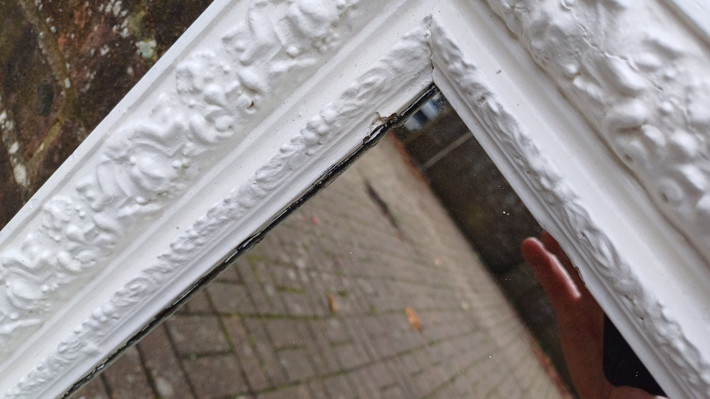 Large Vintage Victorian Painted Ornate Wall Mirror in Farrow and Ball Wimborne White.
