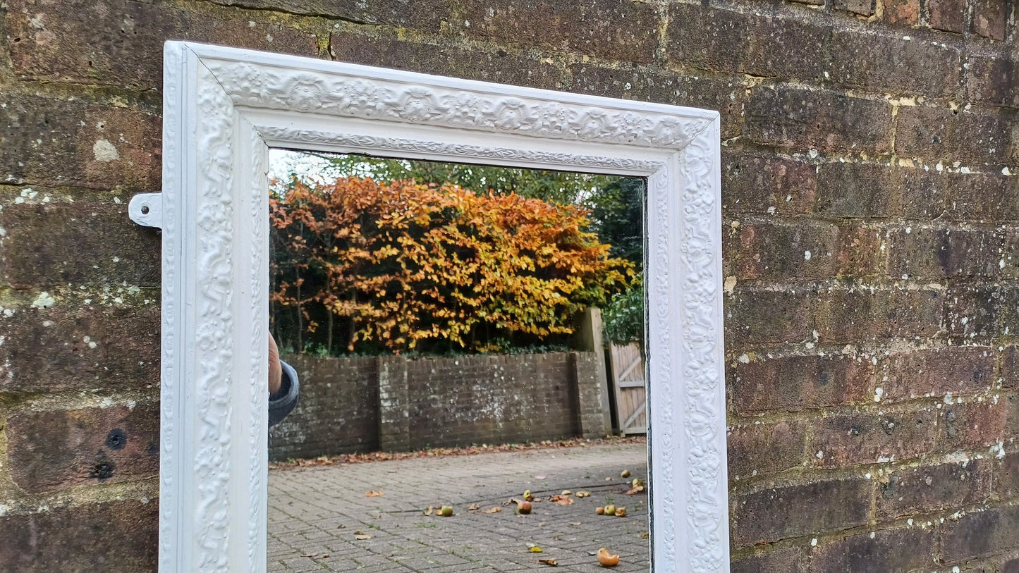 Large Vintage Victorian Painted Ornate Wall Mirror in Farrow and Ball Wimborne White.