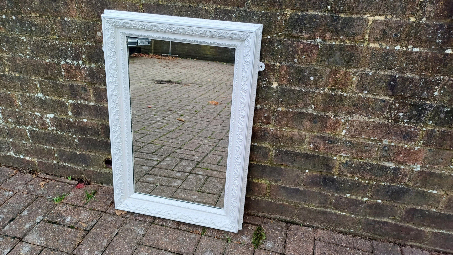Large Vintage Victorian Painted Ornate Wall Mirror in Farrow and Ball Wimborne White.