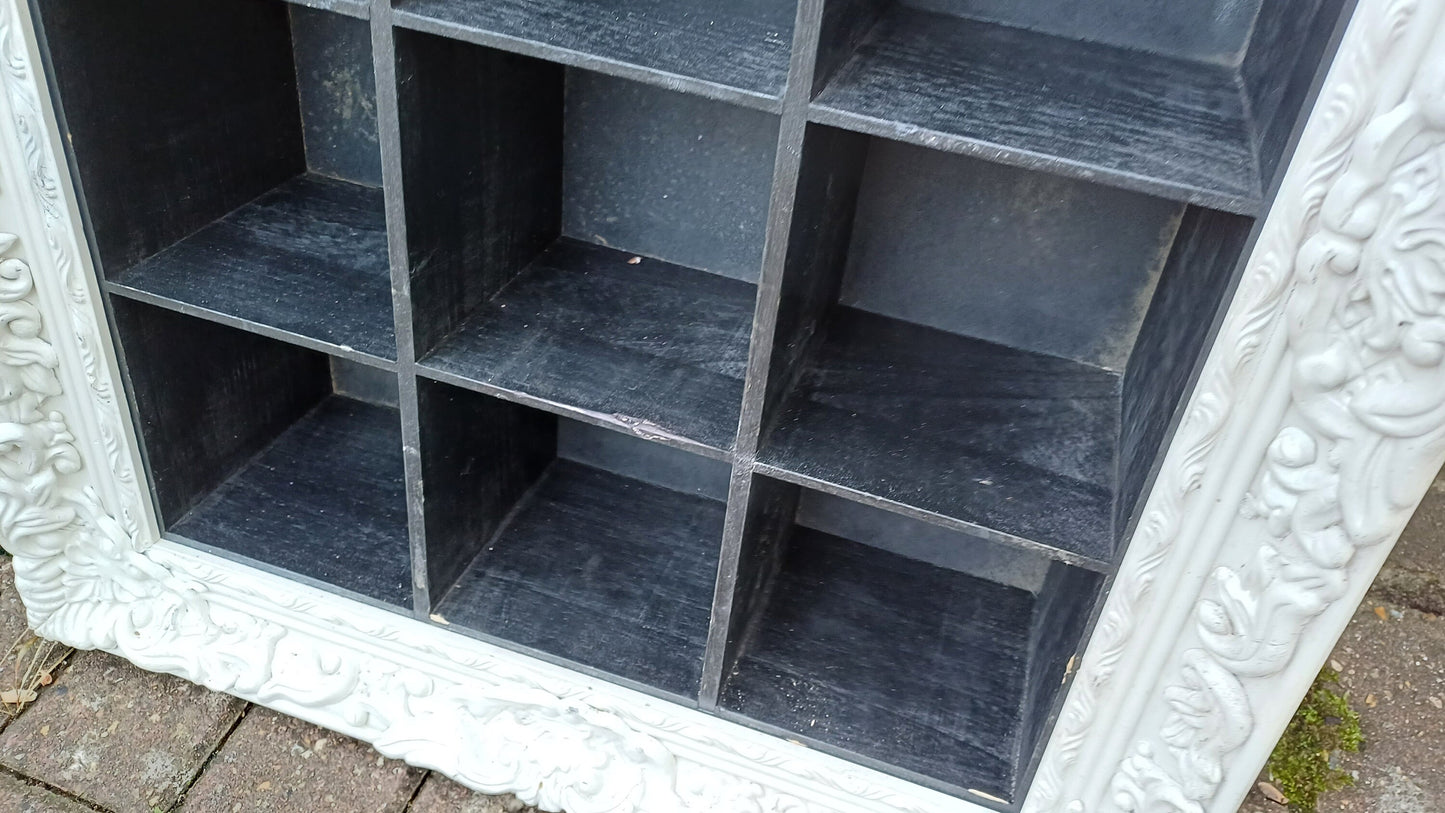Vintage Style Wooden Black and White Cubby Hole Shelves Within Orante White Frame.