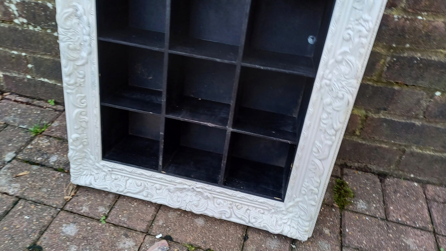 Vintage Style Wooden Black and White Cubby Hole Shelves Within Orante White Frame.