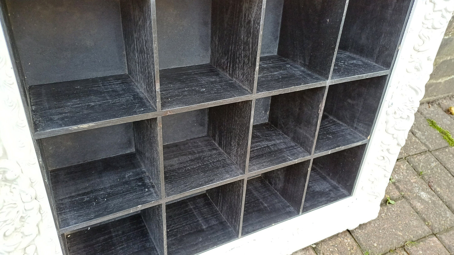 Vintage Style Wooden Black and White Cubby Hole Shelves Within Orante White Frame.
