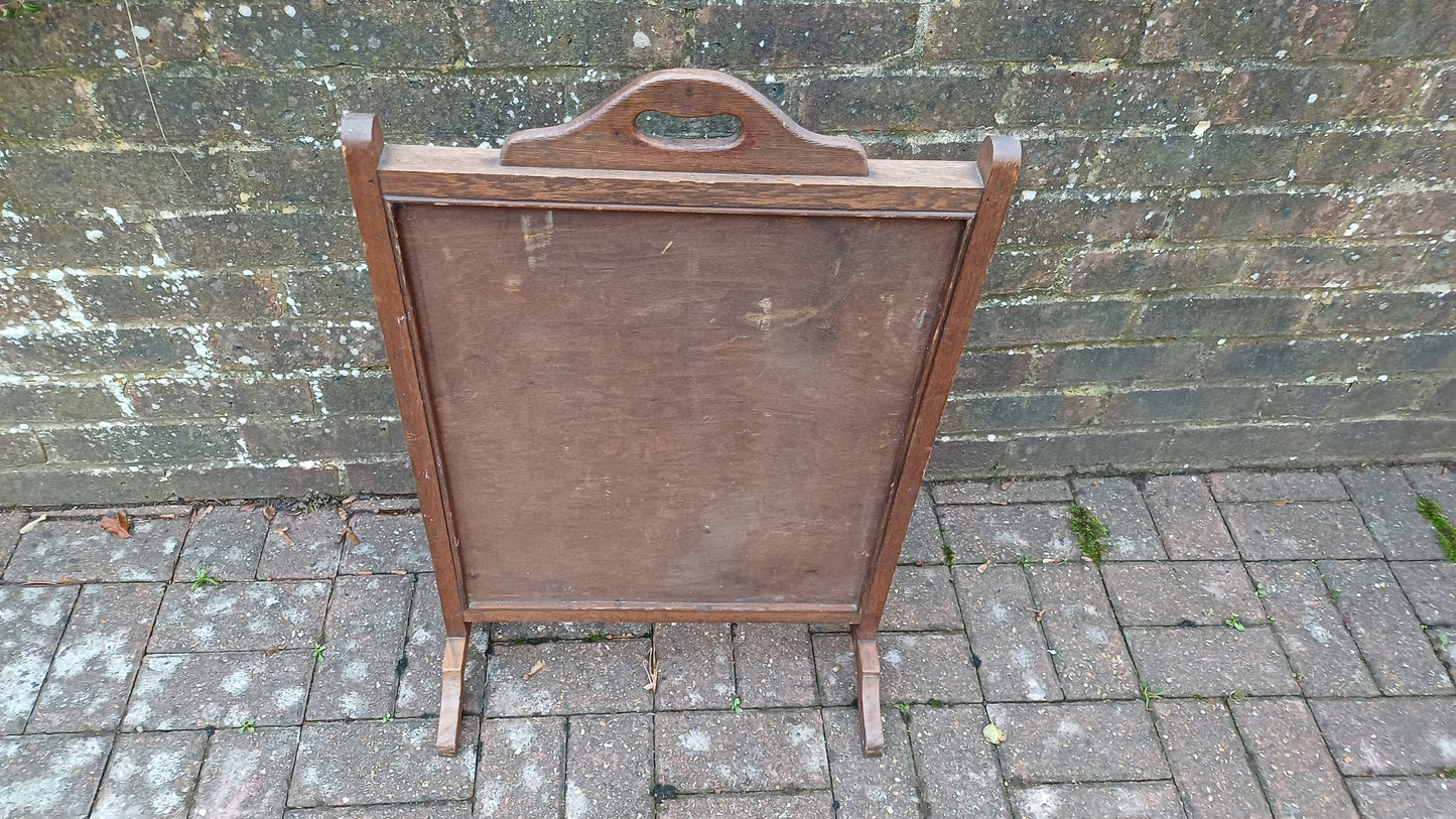 Vintage Tapestry Oak Fire Screen Galleon Glazed