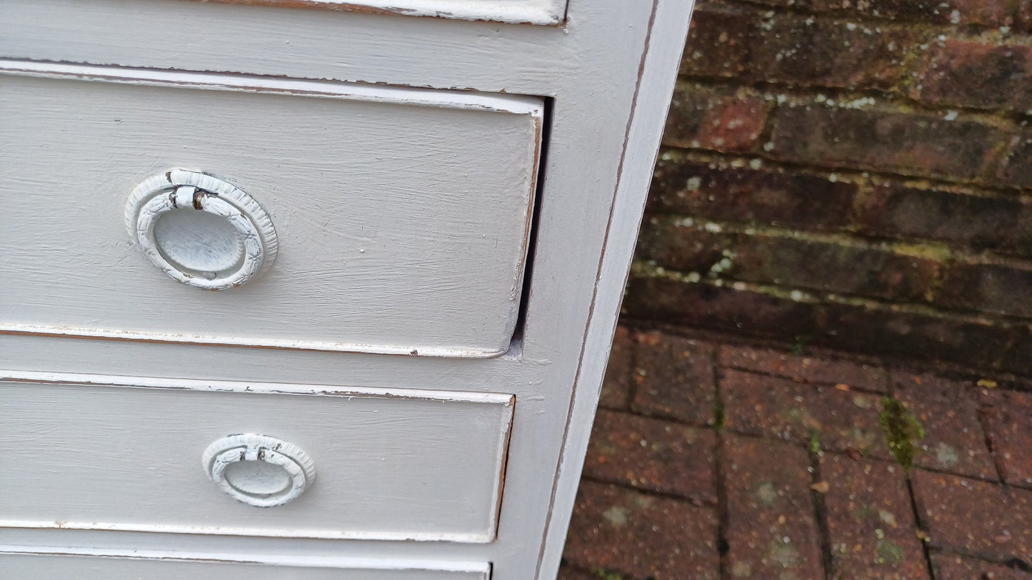 Vintage Painted Bedside or Occasional Chest of Drawers Table in Farrow and Ball White Gold Highlights.