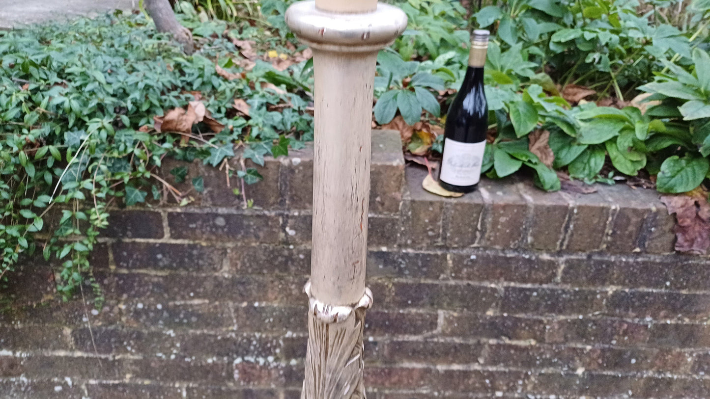 Vintage Painted Silver Metal Finish Standard Lamp Tripod Feet.