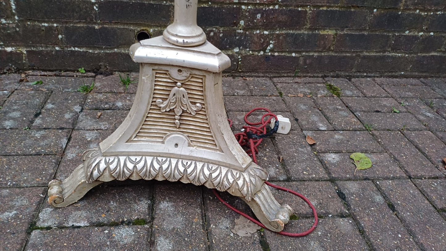 Vintage Painted Silver Metal Finish Standard Lamp Tripod Feet.