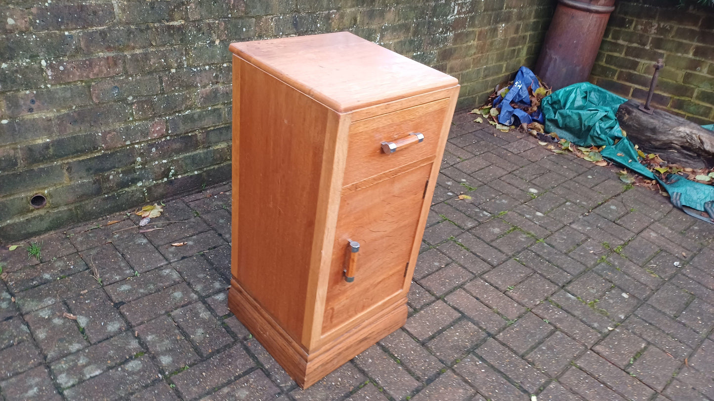 Vintage Retro Oak and Chrome Bedside Cupboard.