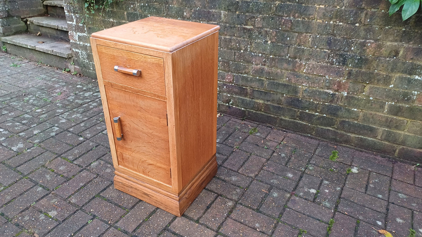 Vintage Retro Oak and Chrome Bedside Cupboard.
