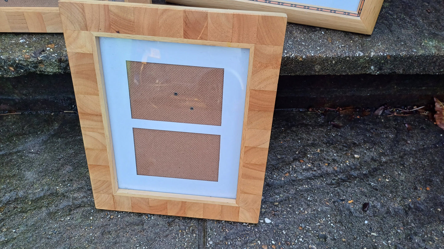 3 good sized photo picture frames made from pine - glazed, two matching, 3rd interesting finish & print from George Musgrave "Mothers Day"