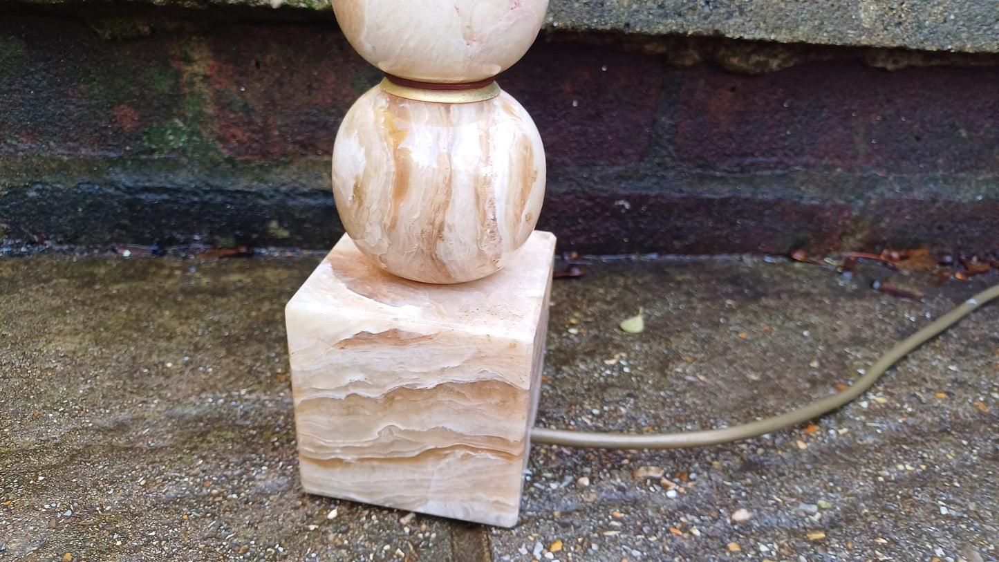 Superb Retro Shape Onyx Marble lamp - true vintage - balls and base - 30cm tall - working vintage onyx lamp
