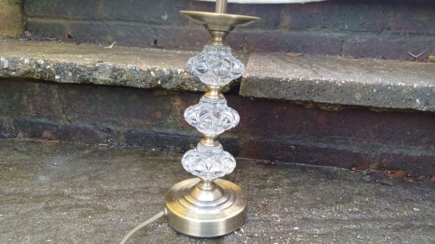 Brass and Glass Vintage lamp with pleated shade - working - 45cm tall incl shade