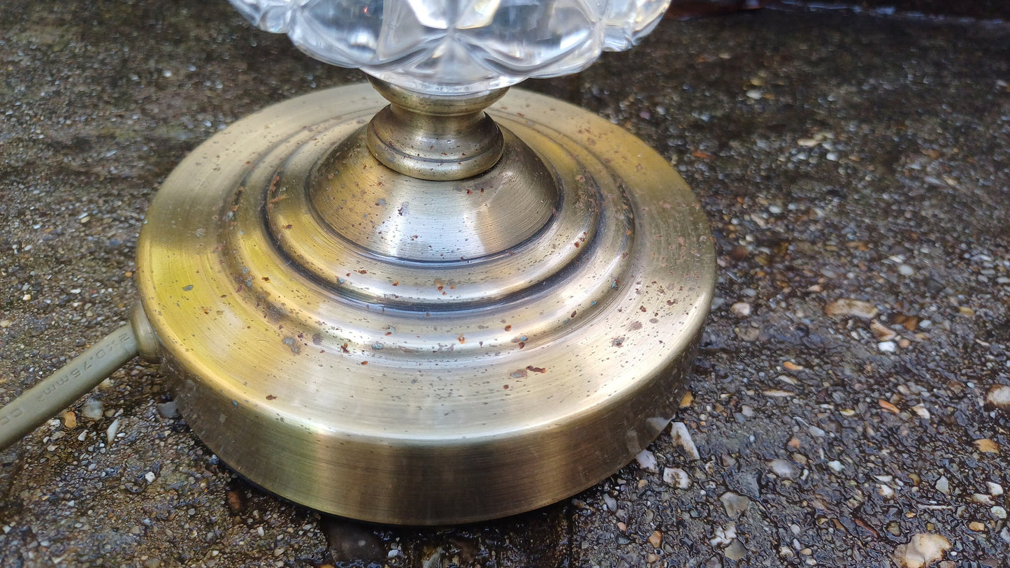 Brass and Glass Vintage lamp with pleated shade - working - 45cm tall incl shade