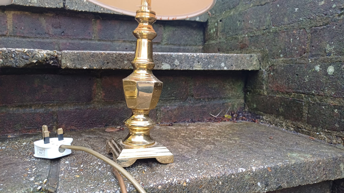 Two brass lamps with shades authentic vintage - working - 38cm and 42cm tall with shades