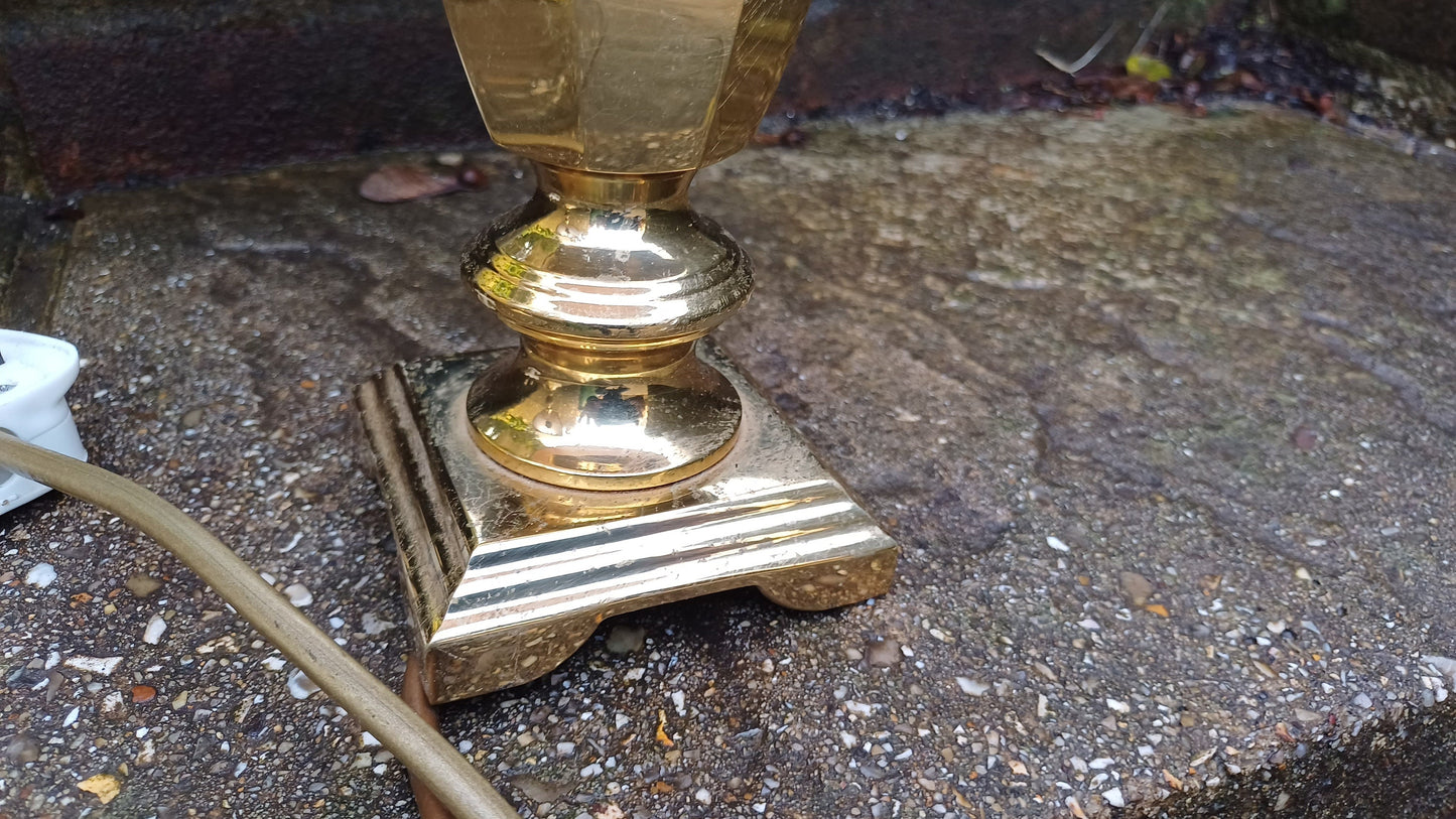 Two brass lamps with shades authentic vintage - working - 38cm and 42cm tall with shades