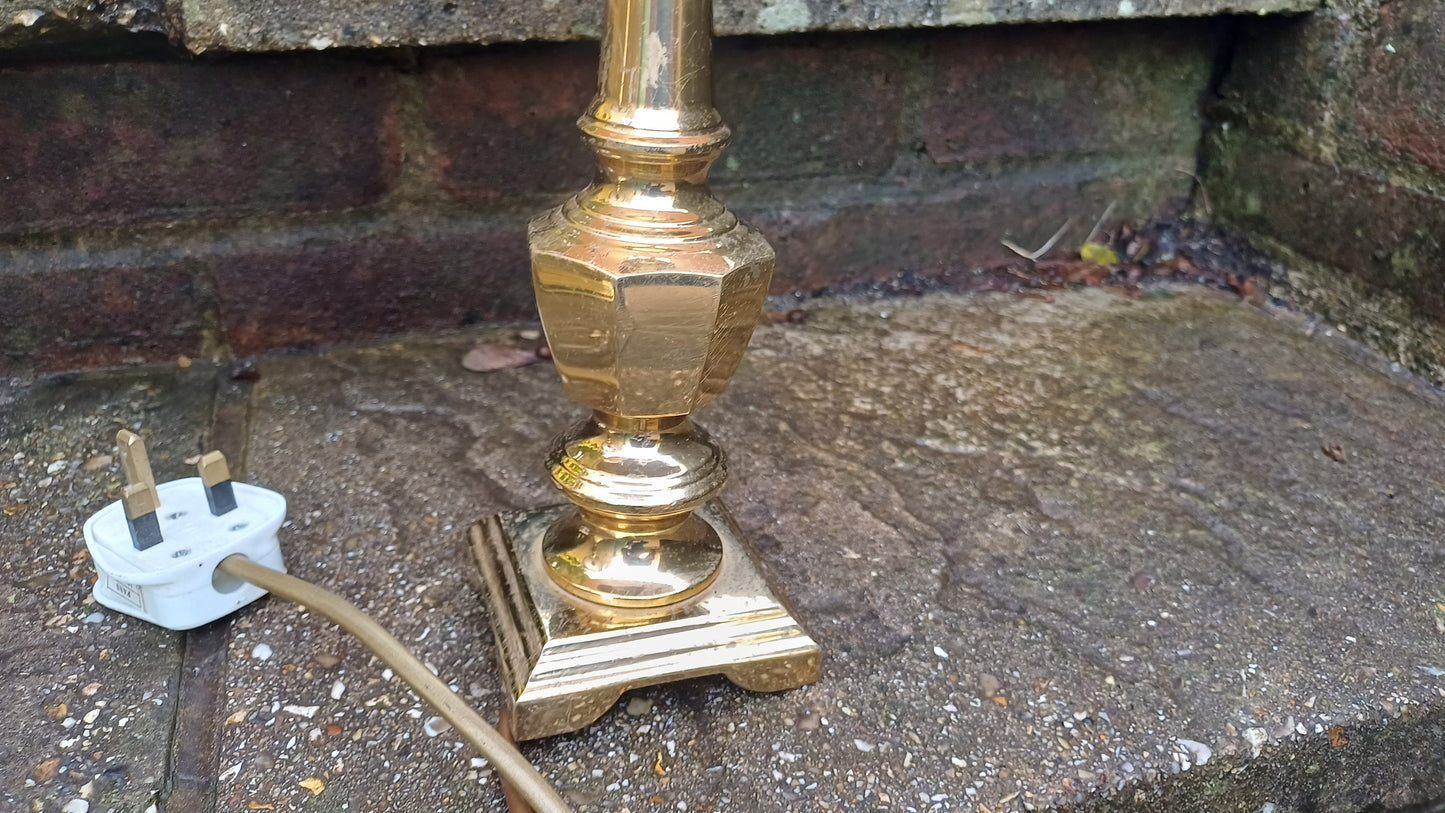 Two brass lamps with shades authentic vintage - working - 38cm and 42cm tall with shades