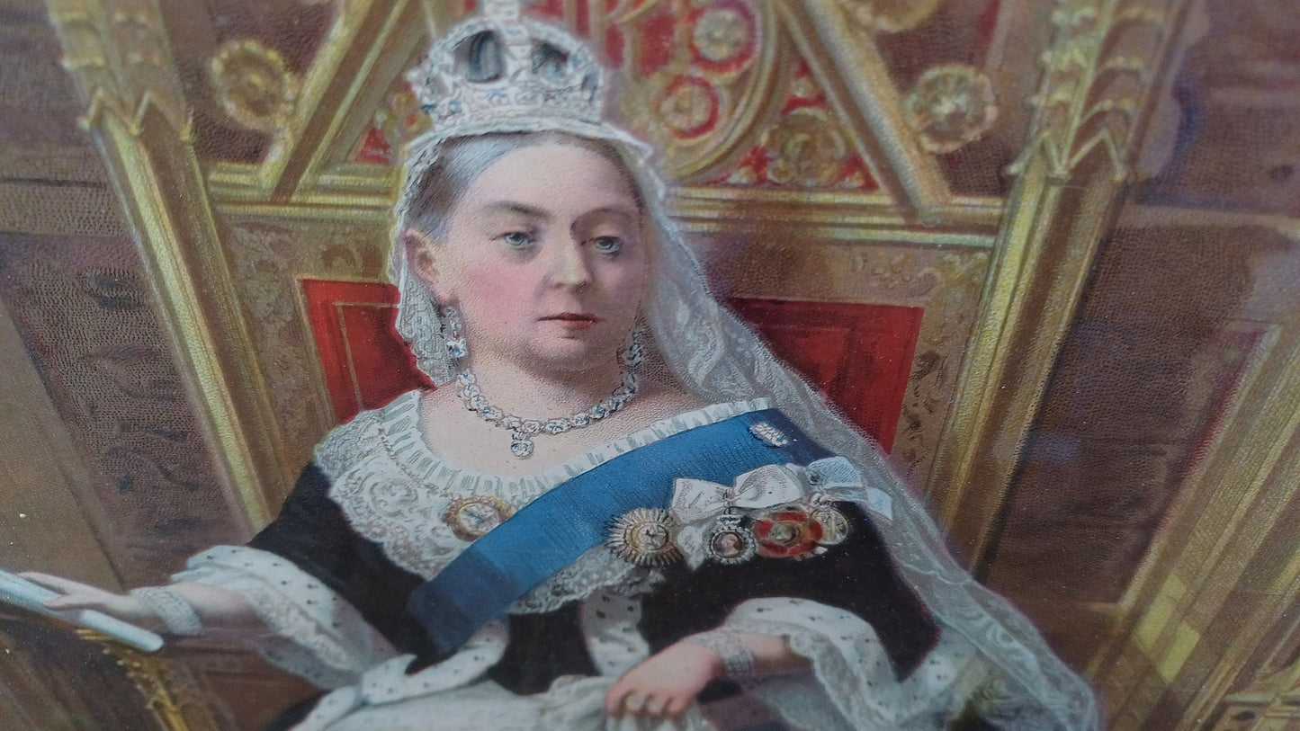 Antique Print of Queen Victoria Empress of India in original vintage black wooden frame ( T R Casselden)- large 40cm x 54cm