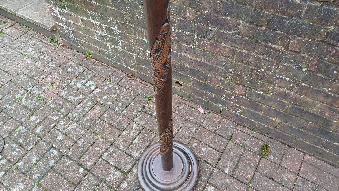 Superb Imposing Oriental Carved Full Length Serpent Standard Lamp.
