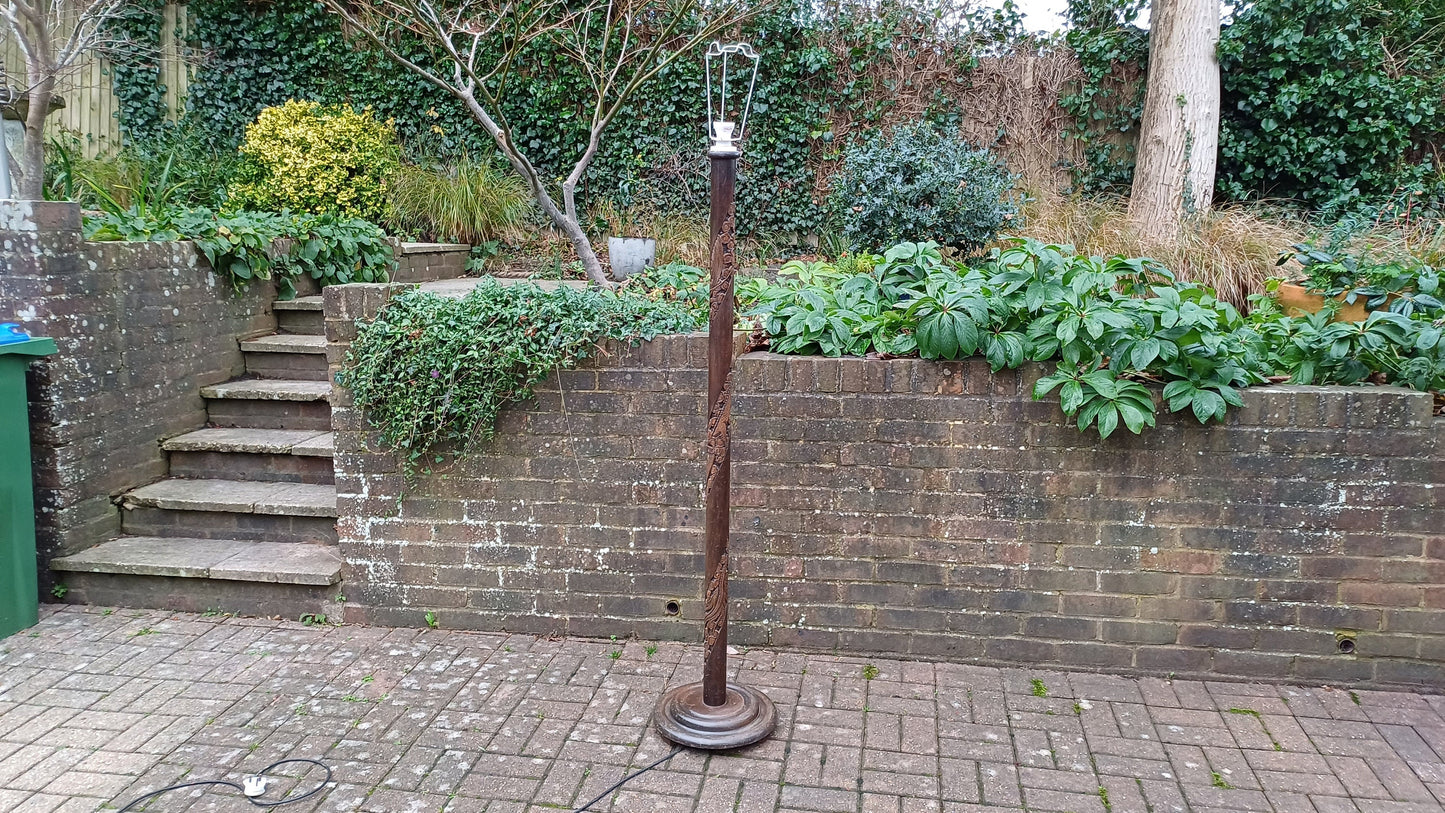 Superb Imposing Oriental Carved Full Length Serpent Standard Lamp.